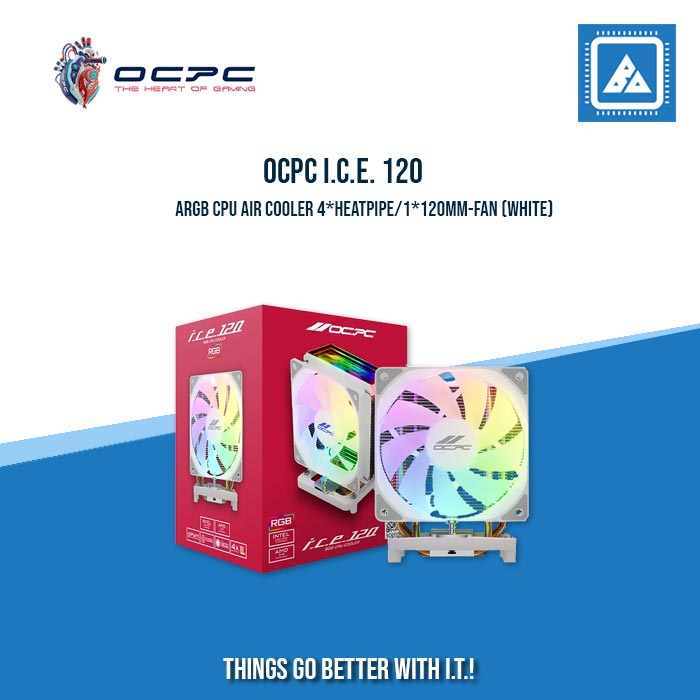 OCPC I.C.E. 120 ARGB CPU AIR COOLER 4*HEATPIPE/1*120MM-FAN (BLACK|WHITE) OCPC I.C.E. 120 ARGB CPU AIR COOLER 4*HEATPIPE/1*120MM-FAN (BLACK|WHITE)